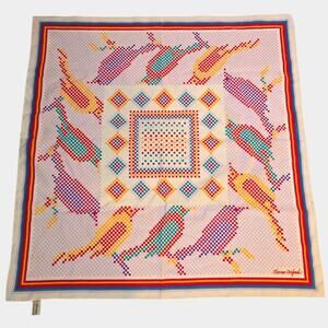 Vintage Florian Original Pixel Art Bird Scarf Large Colorful 8-Bit Retro Japan